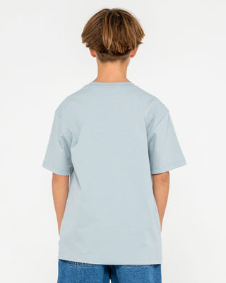 Boy wearing Tidal Kombat Heavy Short Sleeve Tee Boys in Smoke Blue