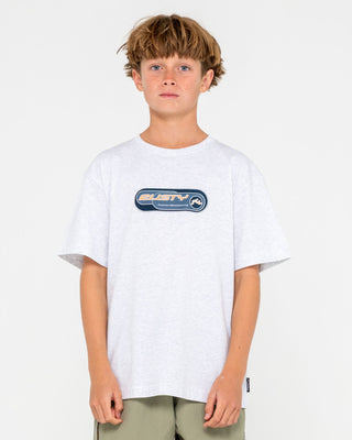 Boy wearing Capsule Short Sleeve Tee Boys in Ecru Marle