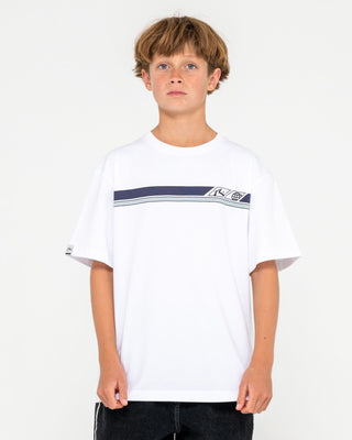 Boy wearing Strike Out Short Sleeve Heavy Tee Boys in White