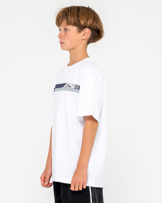 Boy wearing Strike Out Short Sleeve Heavy Tee Boys in White
