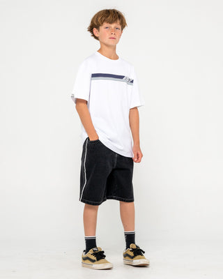 Boy wearing Strike Out Short Sleeve Heavy Tee Boys in White