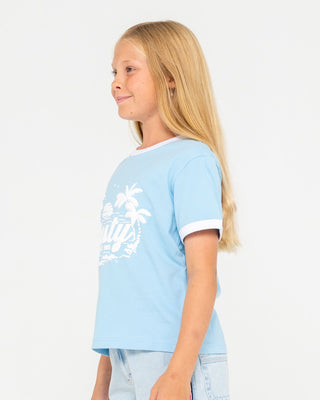 Girl wearing Bobbie Oversized Tee Girls in Retro Blue