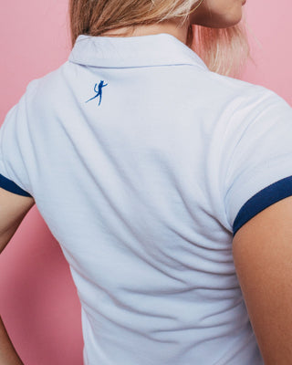 Woman wearing Mock Layer Polo Mini Tee in White