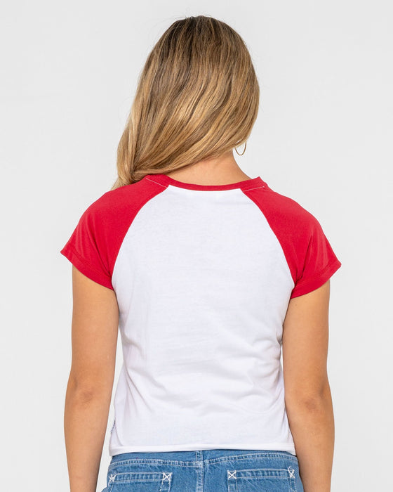 woman-wearing-devil-raglan-cap-sleeve-baby-tee-in-white