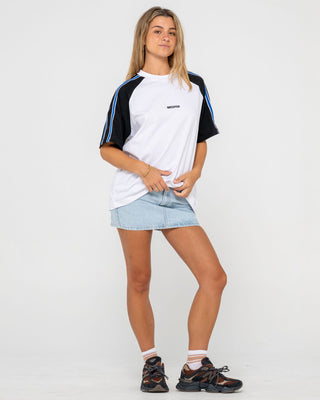 Woman wearing Crank Panelled Oversize Tee in Egret