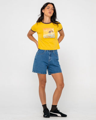 woman-wearing-la-cabana-contrast-ringer-mini-tee-in-lemon-yellow
