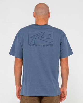 Man wearing Boxed Out Short Sleeve Tee in China Blue