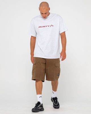 Man wearing Vital Rusty Short Sleeve Tee in Ecru Marle