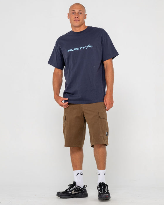 man-wearing-vital-rusty-short-sleeve-tee-in-navy-blue-1