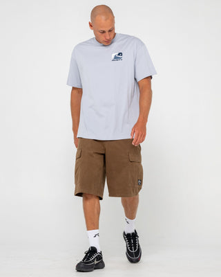 Man wearing Phenom Short Sleeve Tee in Smoke Blue