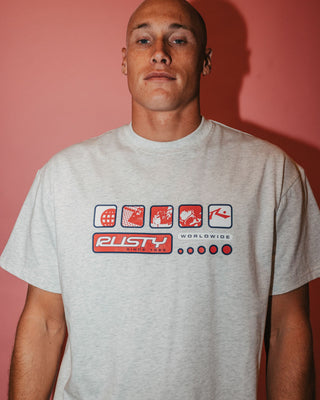 Man wearing Second Summer Short Sleeve Tee in Ecru Marle