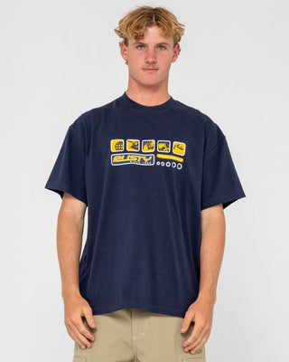 Man wearing Second Summer Short Sleeve Tee in Navy Blue