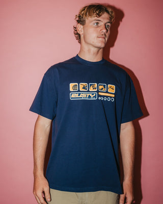 Man wearing Second Summer Short Sleeve Tee in Navy Blue