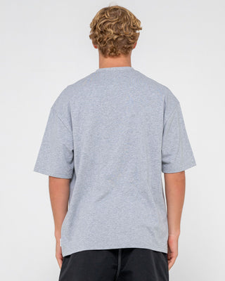 Man wearing Tidal Kombat Short Sleeve Tee in Grey Marle