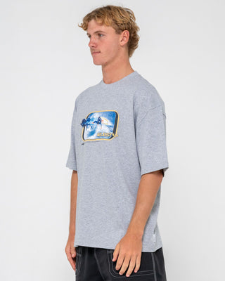 Man wearing Tidal Kombat Short Sleeve Tee in Grey Marle