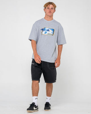 Man wearing Tidal Kombat Short Sleeve Tee in Grey Marle