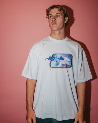 Man wearing Tidal Kombat Short Sleeve Tee in White 2