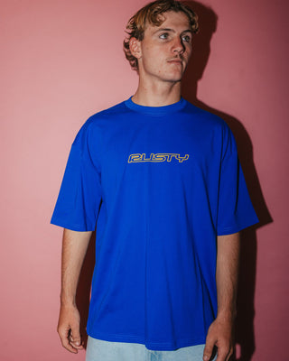 Man wearing Flip Daddy Short Sleeve Tee in Royal Blue