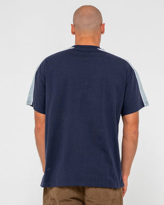 Man wearing Alonso Short Sleeve Tee in Navy Blue 2