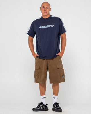 Man wearing Alonso Short Sleeve Tee in Navy Blue 2