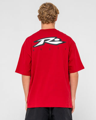 Man wearing Registered Short Sleeve Tee in Vintage Red