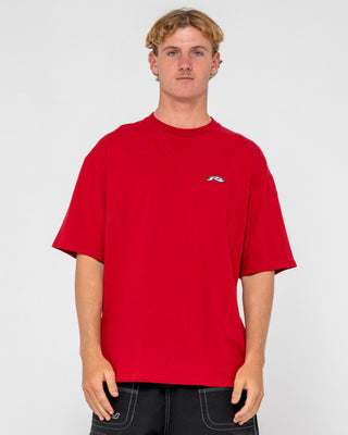 Man wearing Registered Short Sleeve Tee in Vintage Red