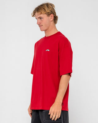 Man wearing Registered Short Sleeve Tee in Vintage Red