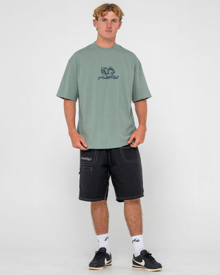 Man wearing Double Or Nothin Short Sleeve Tee in Slate