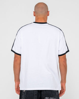 Man wearing Bright Ringer Short Sleeve Tee in White