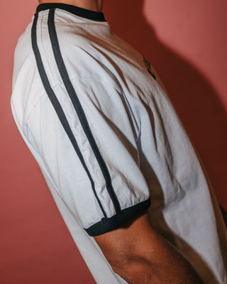 Man wearing Bright Ringer Short Sleeve Tee in White