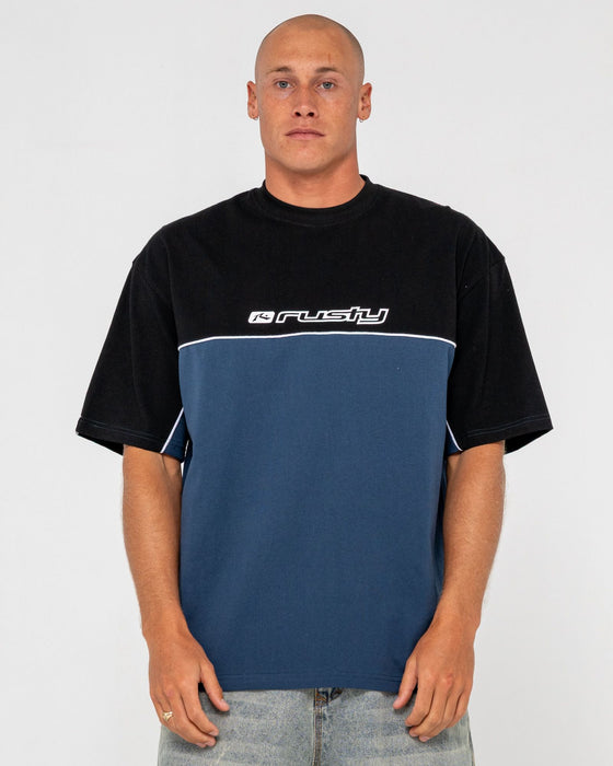 man-wearing-infinity-short-sleeve-tee-in-china-blue