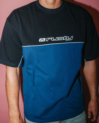 Man wearing Infinity Short Sleeve Tee in China Blue