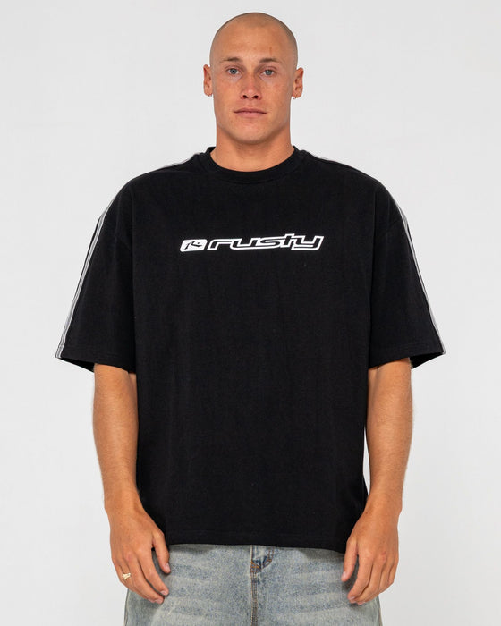 man-wearing-gaffa-taped-short-sleeve-tee-in-black