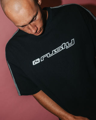 Man wearing Gaffa Taped Short Sleeve Tee in Black
