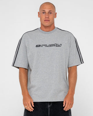 Man wearing Gaffa Taped Short Sleeve Tee in Grey Marle