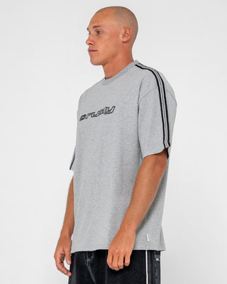 Man wearing Gaffa Taped Short Sleeve Tee in Grey Marle