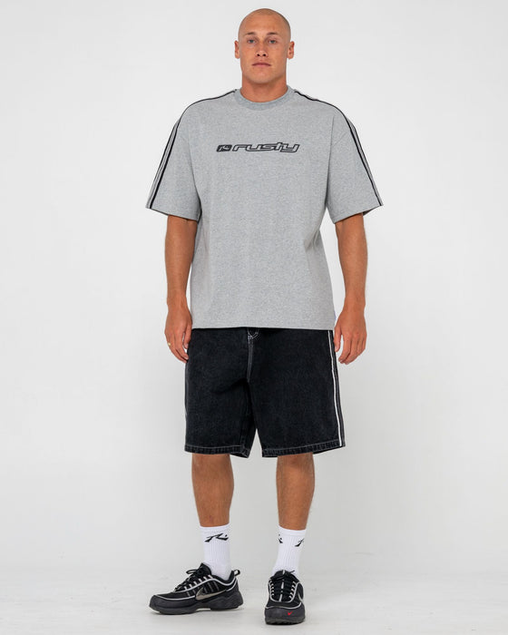 man-wearing-gaffa-taped-short-sleeve-tee-in-grey-marle