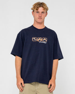 Man wearing 3 Squared Short Sleeve Heavy Tee in Navy Blue