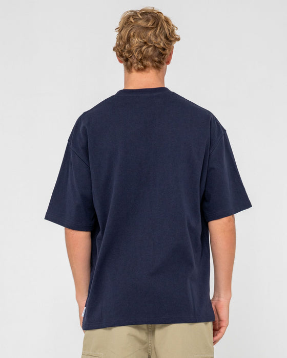 man-wearing-3-squared-short-sleeve-heavy-tee-in-navy-blue