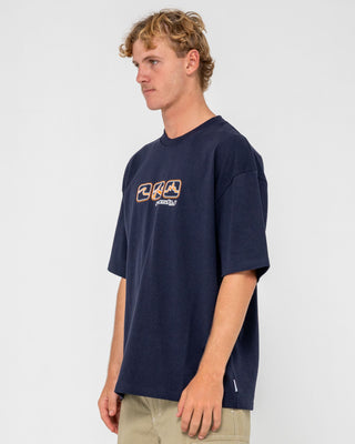 Man wearing 3 Squared Short Sleeve Heavy Tee in Navy Blue