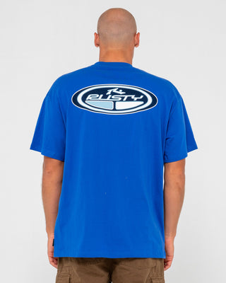 Man wearing Faden Short Sleeve Tee in Royal Blue