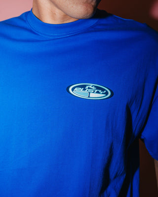 Man wearing Faden Short Sleeve Tee in Royal Blue