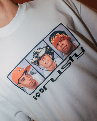 Man wearing Snapshot Short Sleeve Tee in White