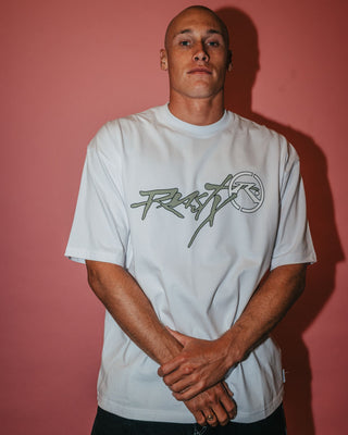 Man wearing Hoodus Short Sleeve Tee in White