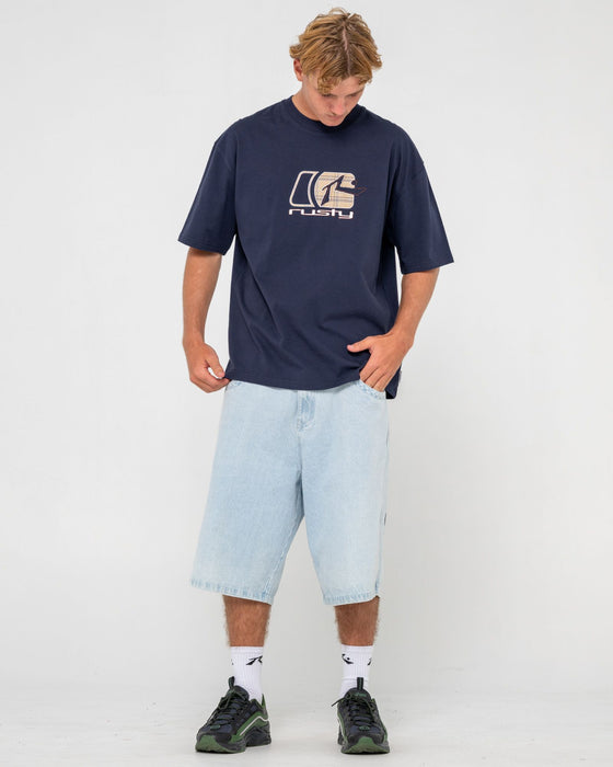 man-wearing-checkout-short-sleeve-tee-in-navy-blue