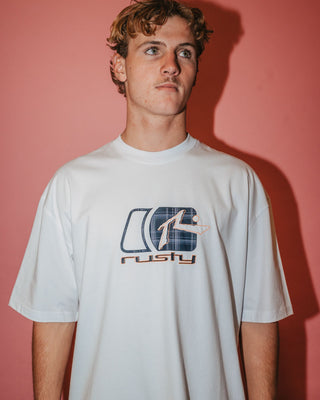 Man wearing Checkout Short Sleeve Tee in White