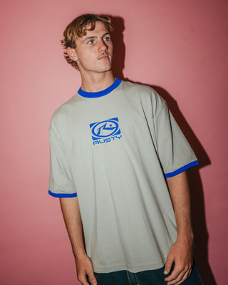 Man wearing Hyper Ringer Short Sleeve Tee in Abbey Stone