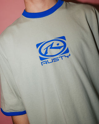 Man wearing Hyper Ringer Short Sleeve Tee in Abbey Stone