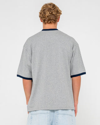 Man wearing Hyper Ringer Short Sleeve Tee in Grey Marle