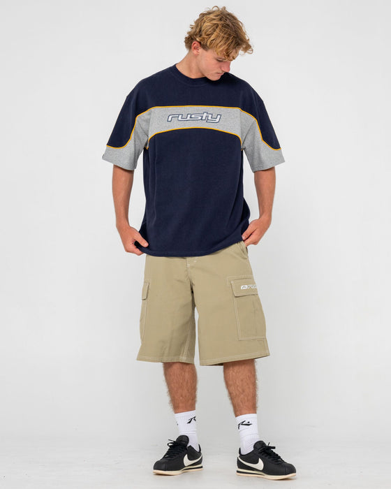 man-wearing-kinetic-short-sleeve-heavy-tee-in-navy-blue